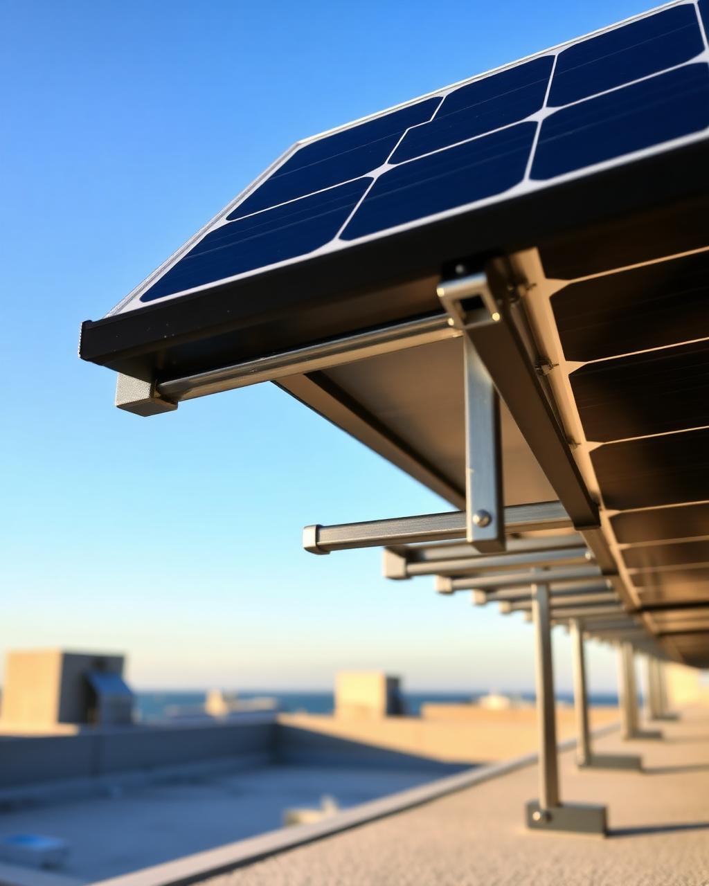 Marine-grade racking detail on a coastal solar installation
